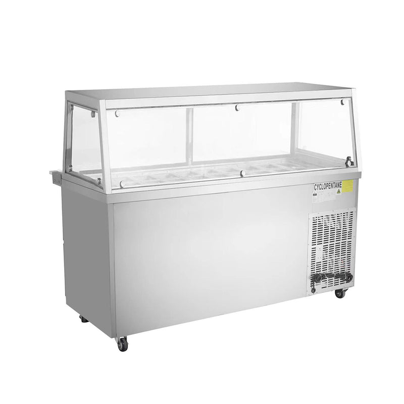 Sub-equip, 96"Prep Table Refrigerator with Sneeze Glass, 1 Door and 4 Drawers