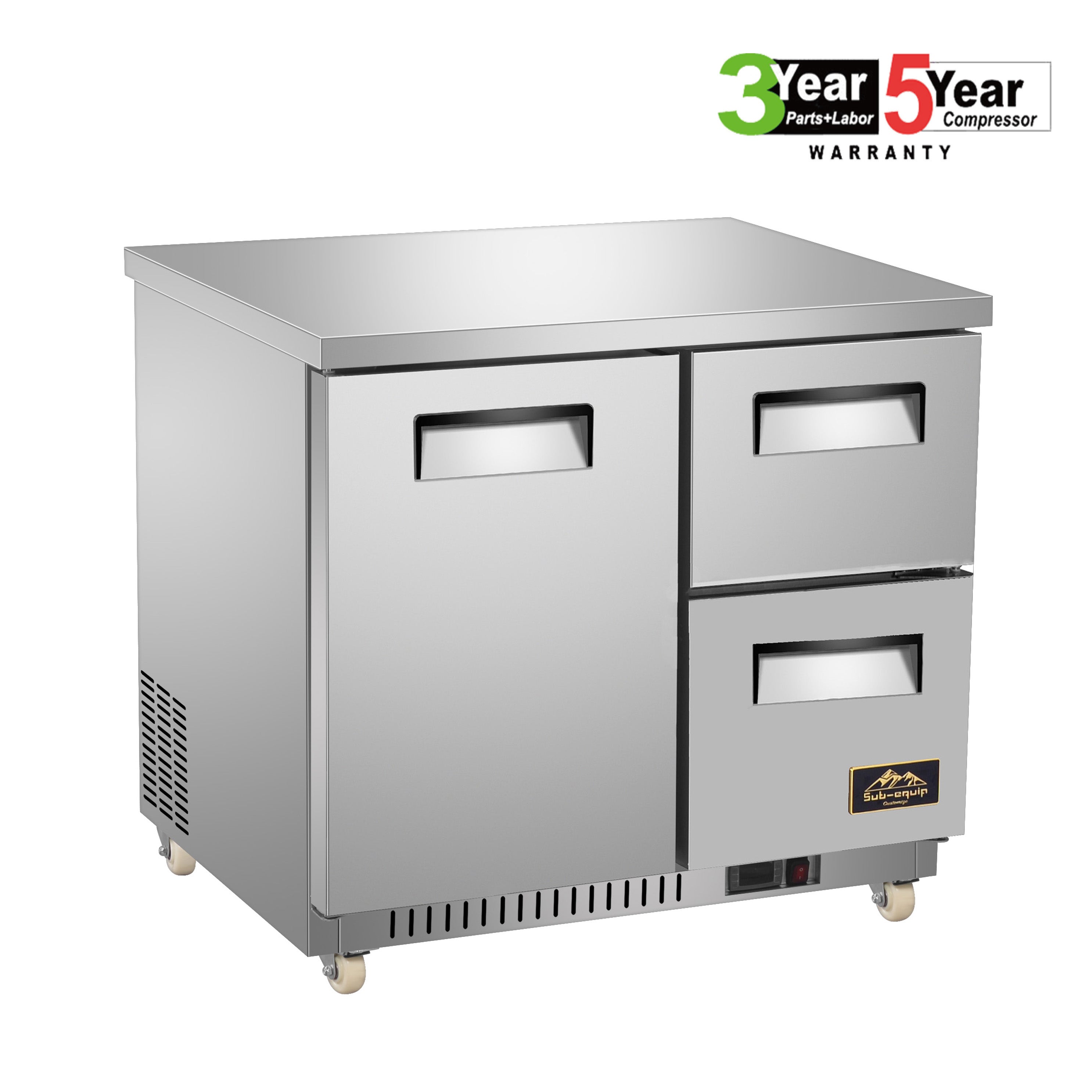 Sub-equip, 36" Undercounter Refrigerator/Cooler with 2 Drawers