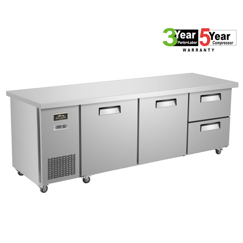 Sub-equip 84" Stainless Steel Undercounter Freezer with side Mounted Compressor and 2 drawers