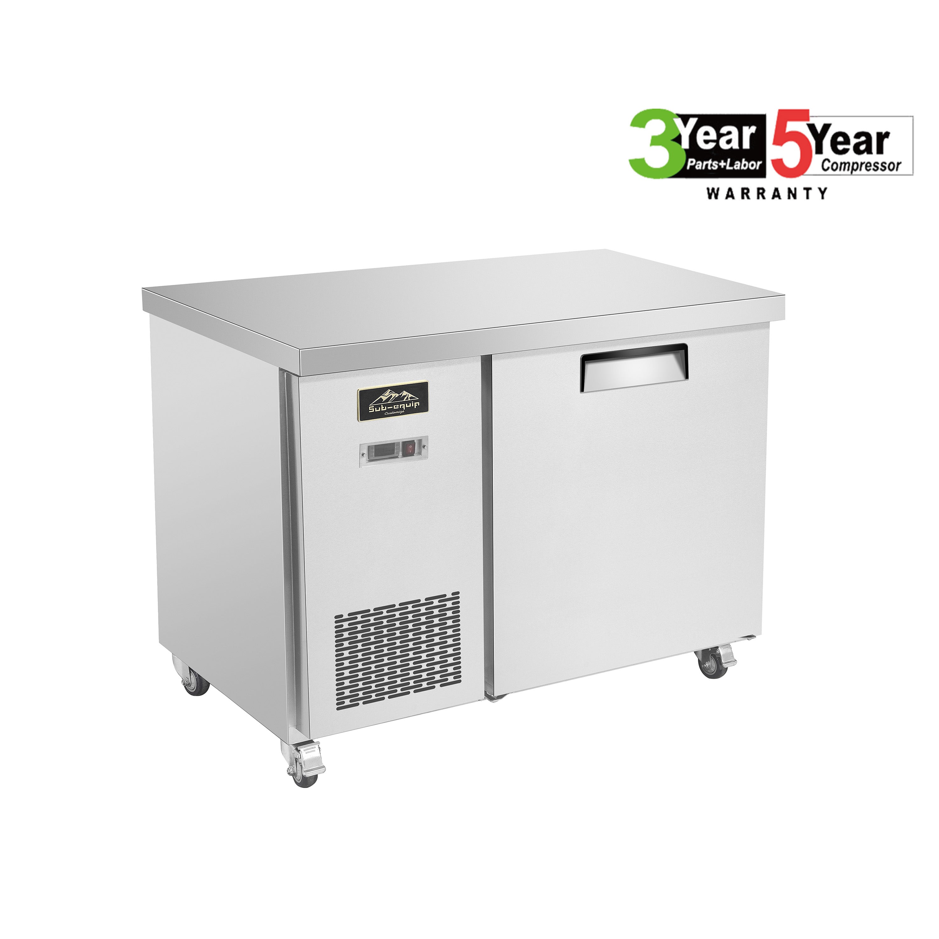 Sub-equip, 48" Stainless Steel Undercounter Freezer with side Mounted Compressor