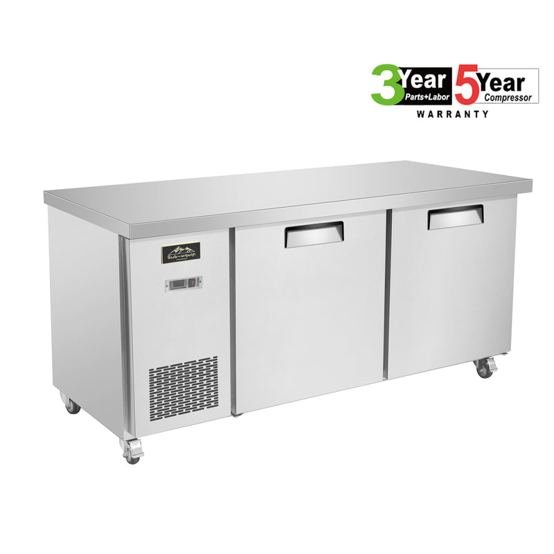 Sub-equip, 60" Stainless Steel Undercounter Refrigerator/cooler with side Mounted Compressor