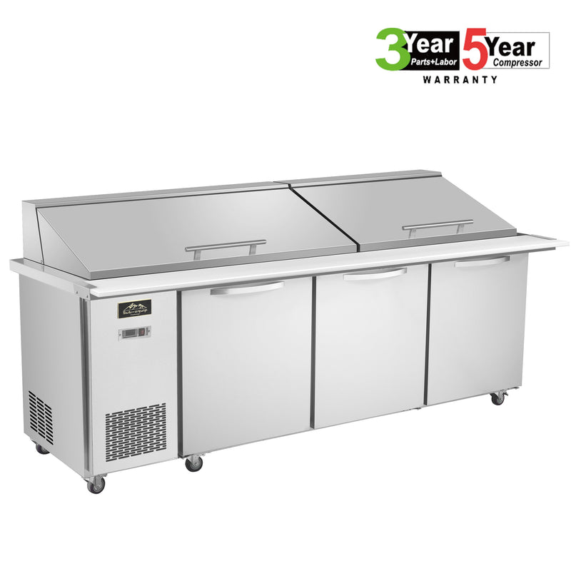 Sub-equip, 96" 3 Doors Salad and Sandwich Refrigerated Prep Table With Side Mounted Compressor