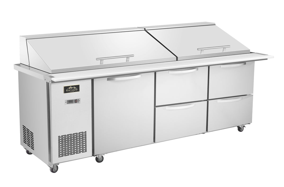 Sub-equip, 96"  Salad and Sandwich Refrigerated Prep Table With Side Mounted Compressor & 4 Drawers - Chefcoca