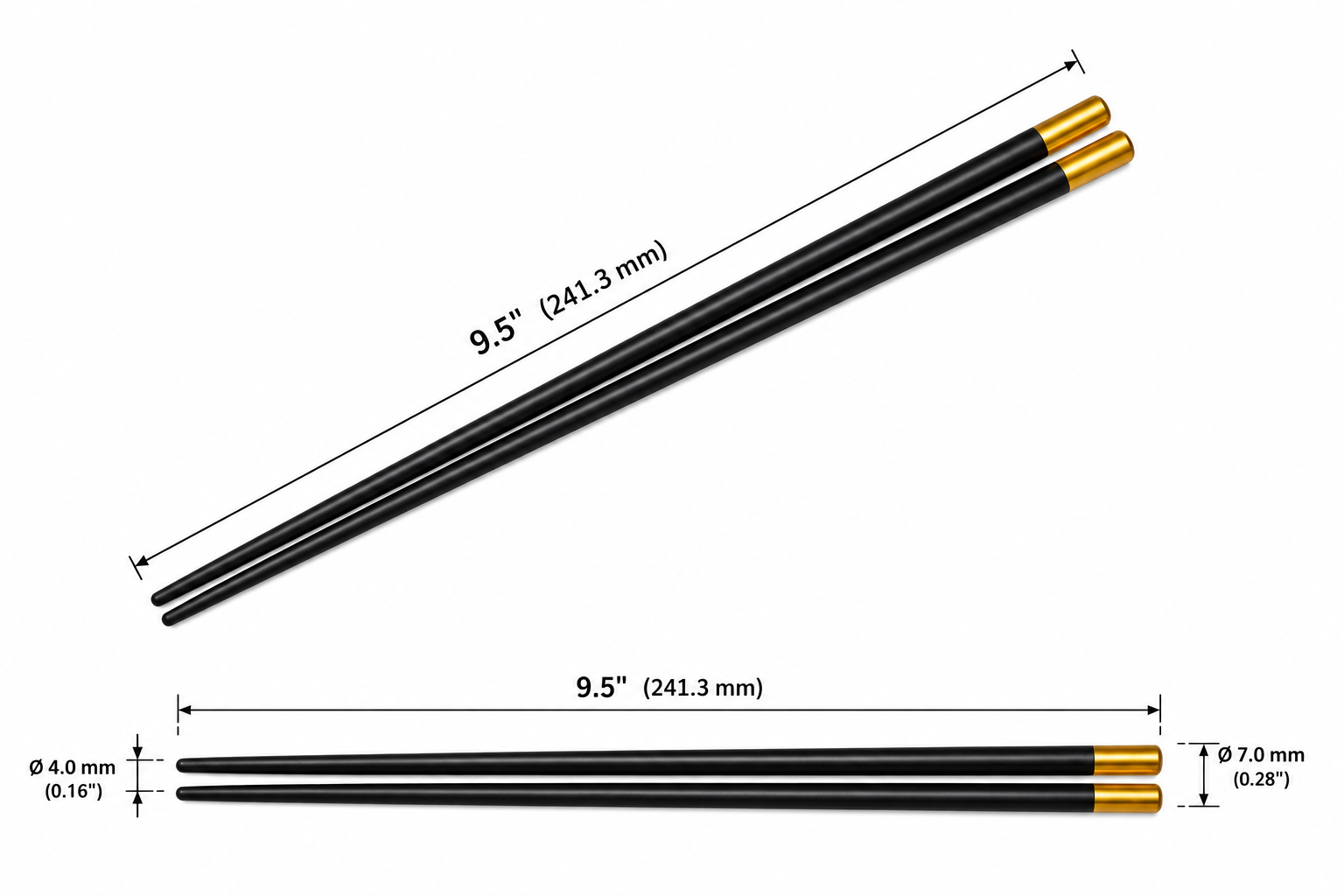 CHEFCO,CS-HJ151, Baguettes en alliage noir avec embout doré, lot de 10 paires
