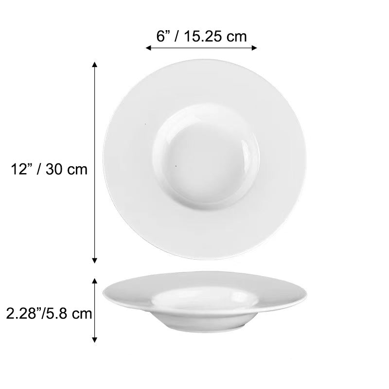 Chefco 12" White Porcelain Soup Plate – Deep Round Pasta Bowl Dinnerware- Ceramic, White - Chefcoca