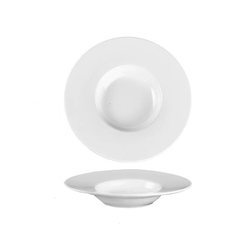 Chefco 12" White Porcelain Soup Plate – Deep Round Pasta Bowl Dinnerware- Ceramic, White - Chefcoca