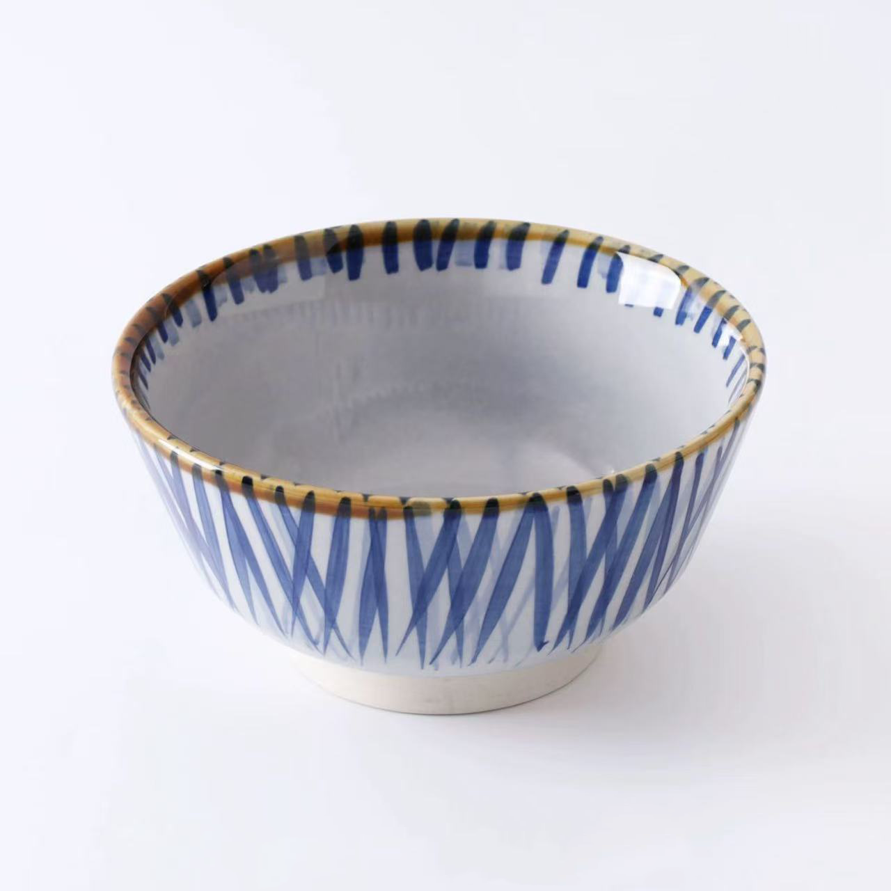 Chefco, 7 "Japanese Porcelain Ceramic Bowl，blue pinstripe pattern (PTC00314)