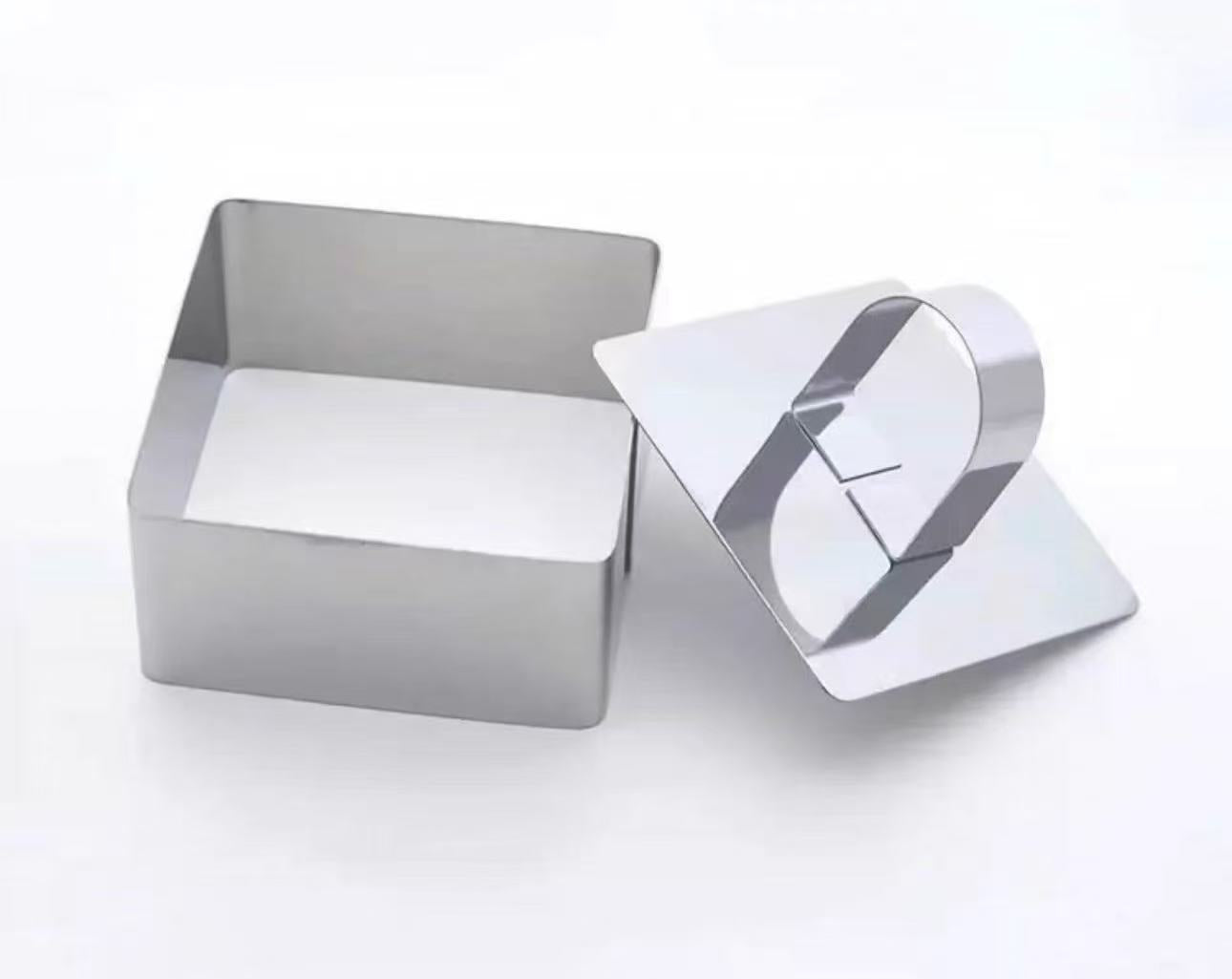 Chefco, 9895, 3.15"  Stainless Steel Square  Mousse Ring-2pcs/set(8cm/3.15"Lx4cm/1.6"H) - Chefcoca
