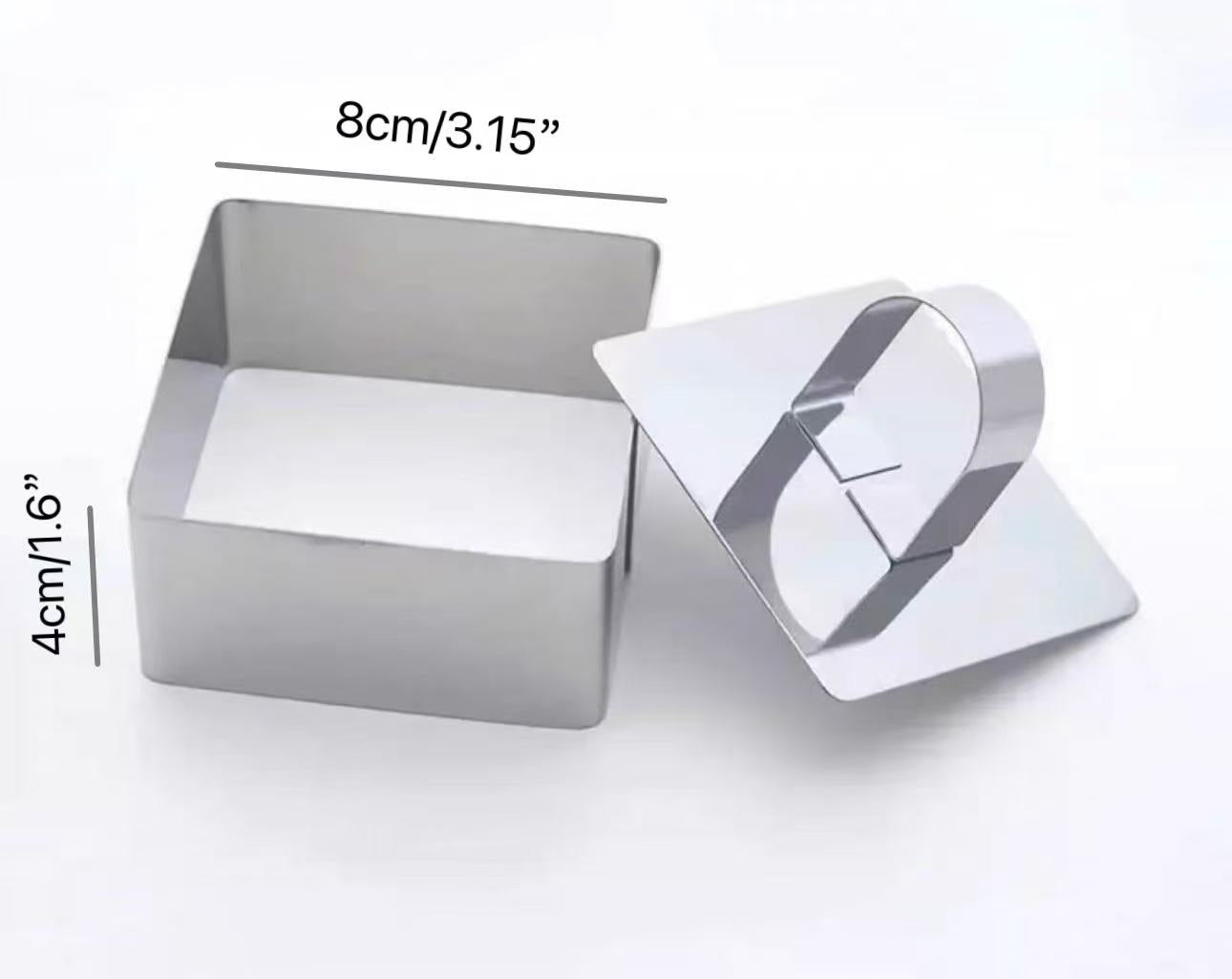 Chefco, 9895, 3.15"  Stainless Steel Square  Mousse Ring-2pcs/set(8cm/3.15"Lx4cm/1.6"H) - Chefcoca