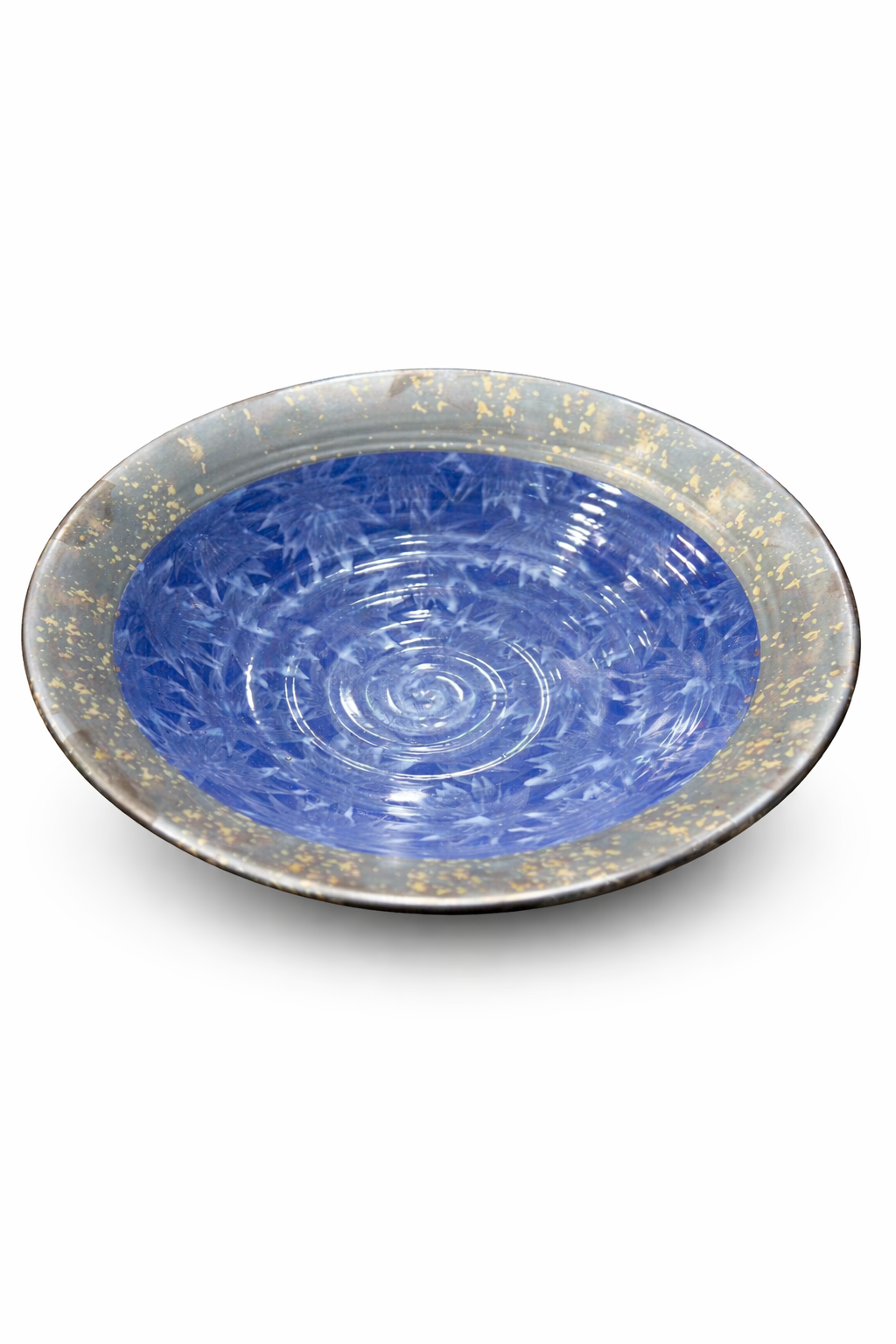 Chefco,BL3108,12" Ceramic Blue Round Bowl with Sakura & Golden Flake Pattern, Dia30cm/11.8"x H 7.5cm/3" - Chefcoca