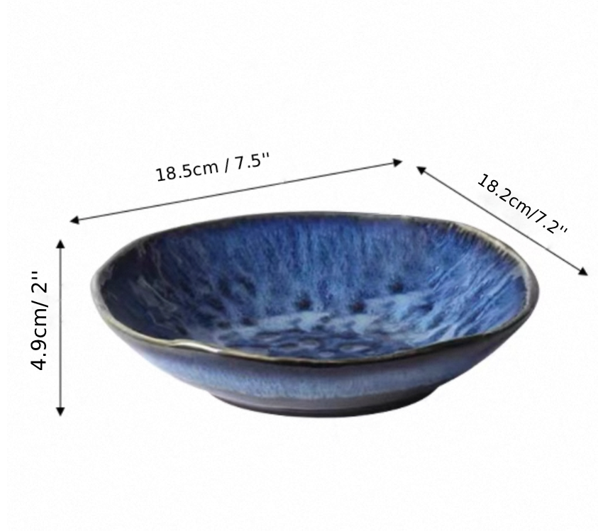 Chefco, DB1906,7.5"Dia Ceramic Cat's Eye Blue Embossed Round Bowl