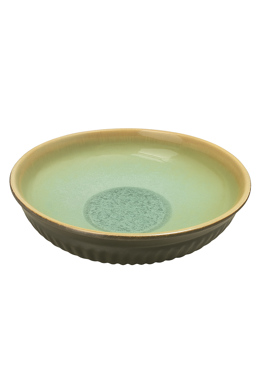 (PTC00427) Assiette en céramique verte et argentée de 11 po avec centre texturé