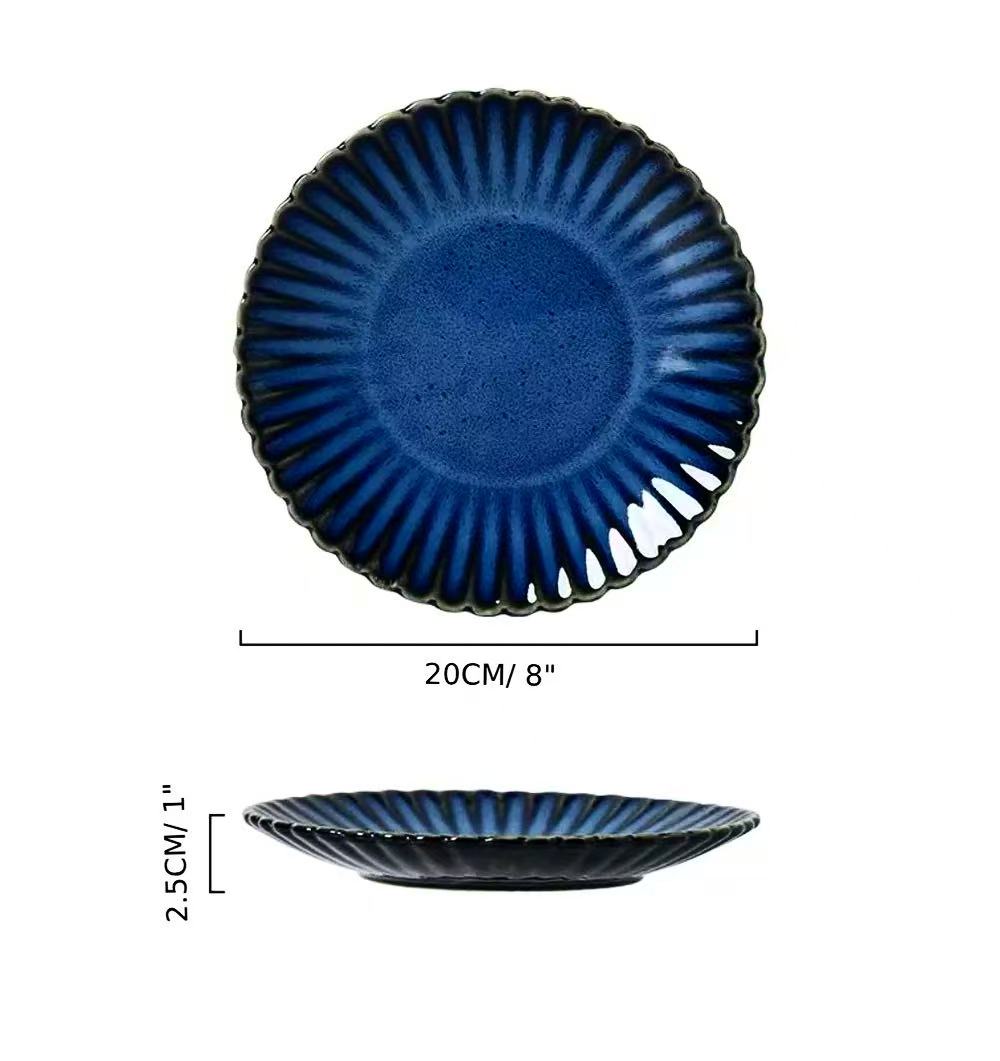 Chefco,JS2103,8"Dia Dark Blue Round Flower Shape Plate