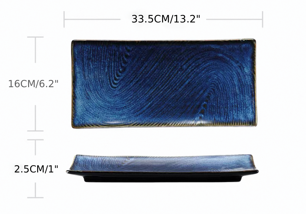 Chefco,JS331603,13.2"Ceramic Rectangular Dark Blue Plate