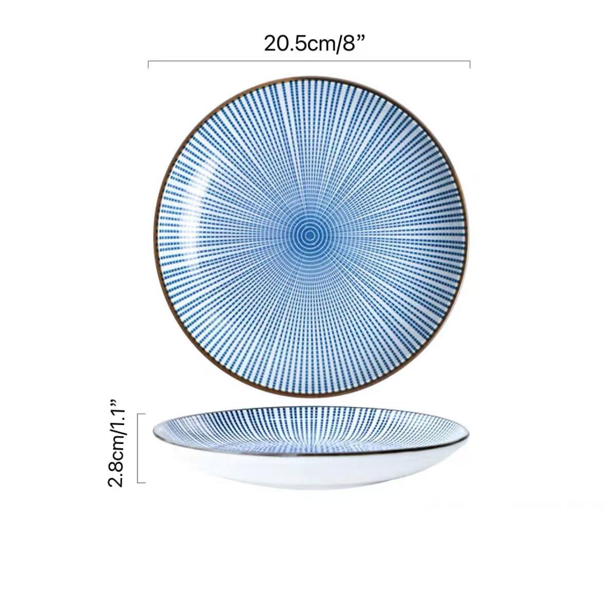 Chefco,PTC00023, 8" Round Plate with Blue Lines - Chefcoca