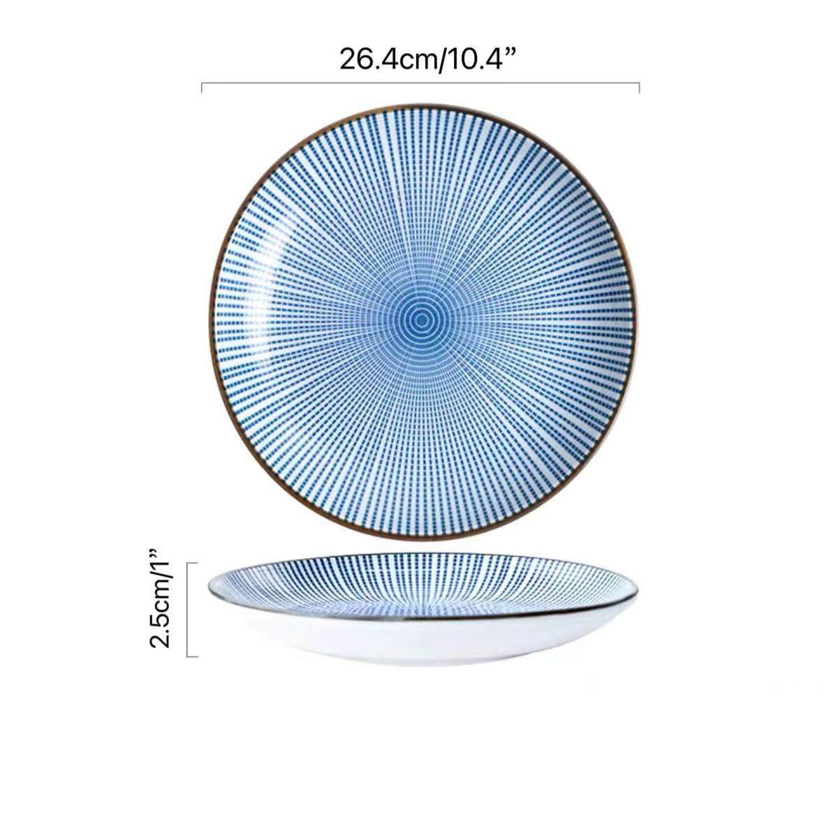 Chefco,PTC00024, 10.4" Round Plate with Blue Lines - Chefcoca
