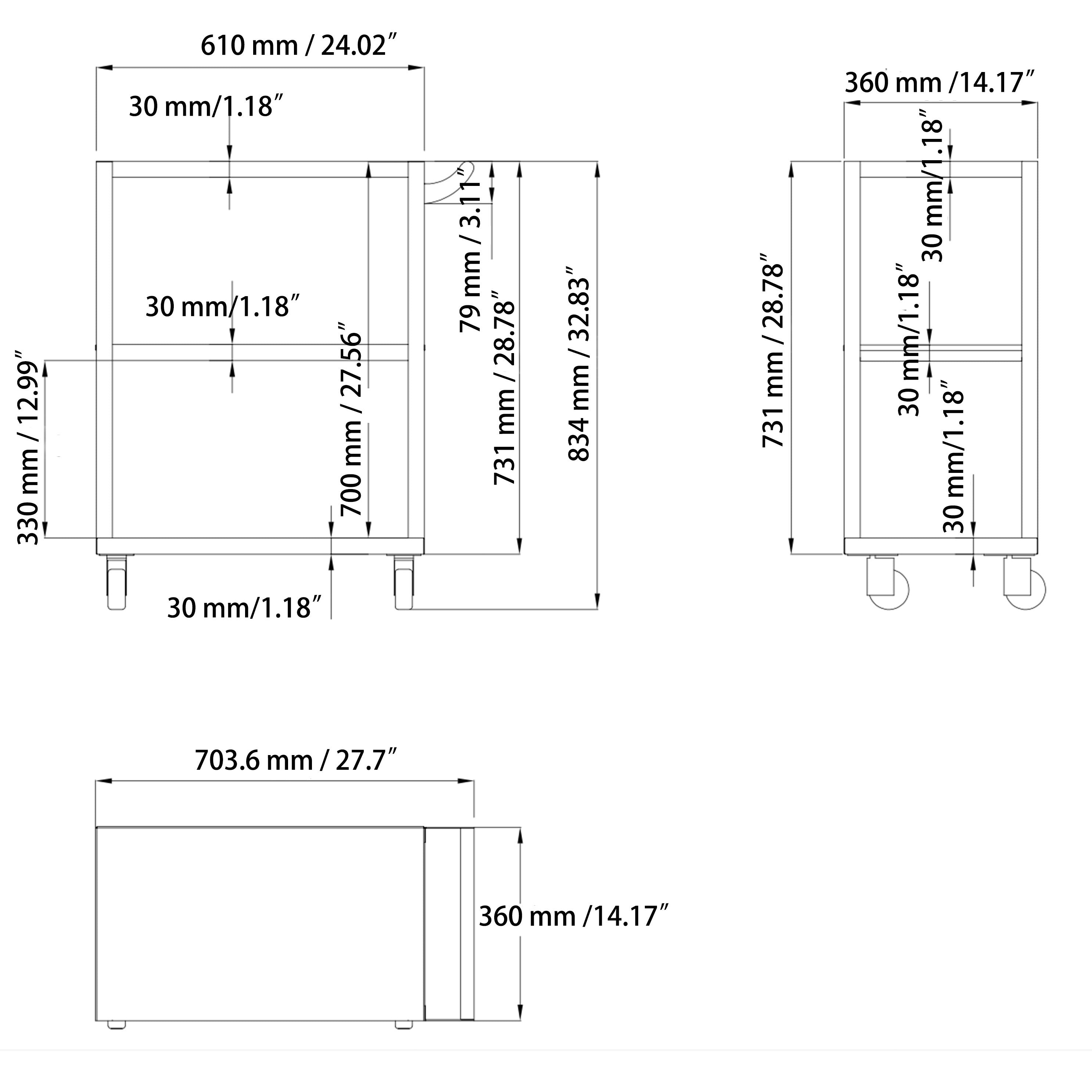 Chefco, SST-5, 304 Stainless Steel Trolley,  With Single Handle, 27.7" Wide (14”X24”X34H”) - Chefcoca