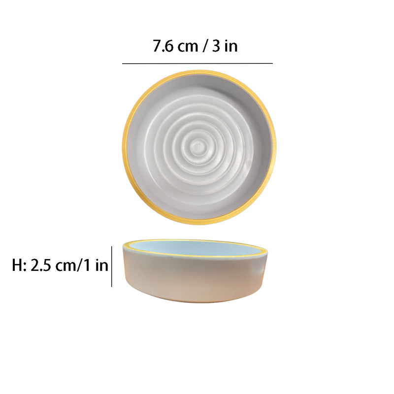 Round Light Grey With Golden border Pattern Korean Style Deep Plate