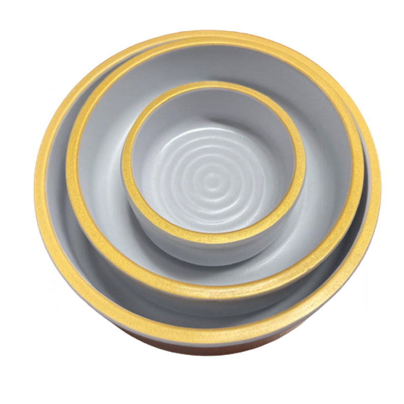 Round Light Grey With Golden border Pattern Korean Style Deep Plate