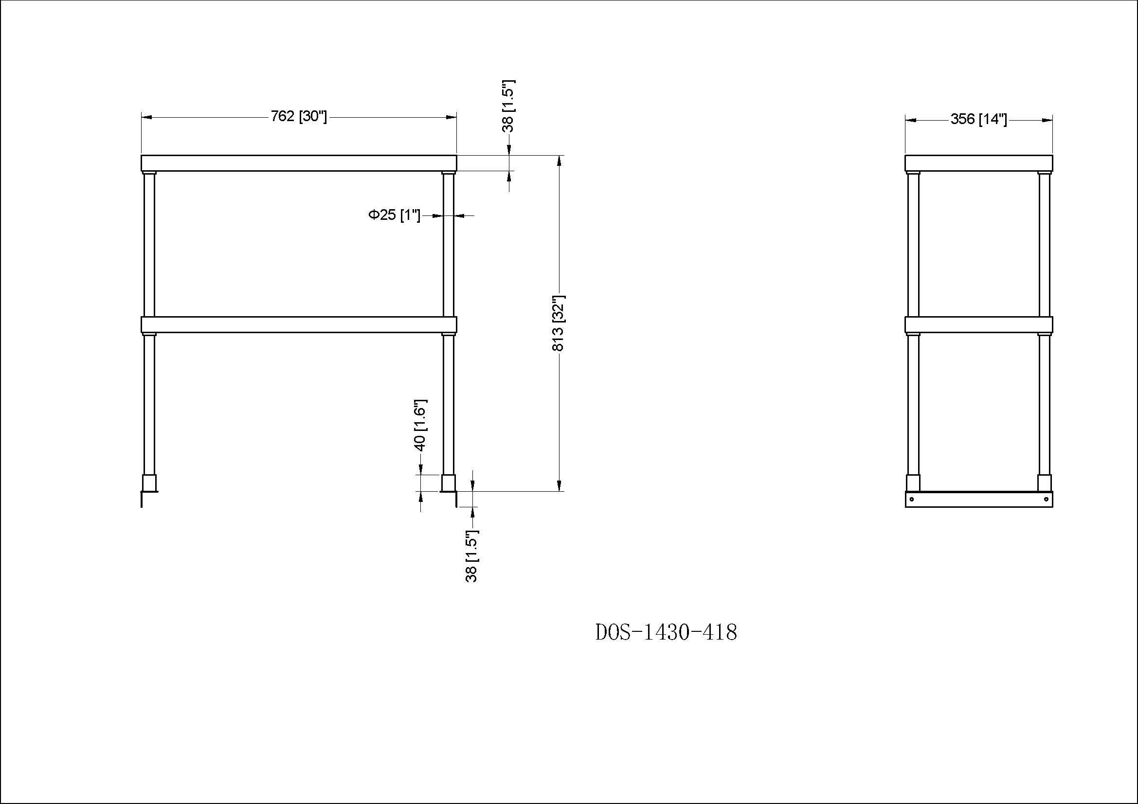 Metal304, DOS-1430-418，18-Gauge Stainless Steel Double Deck