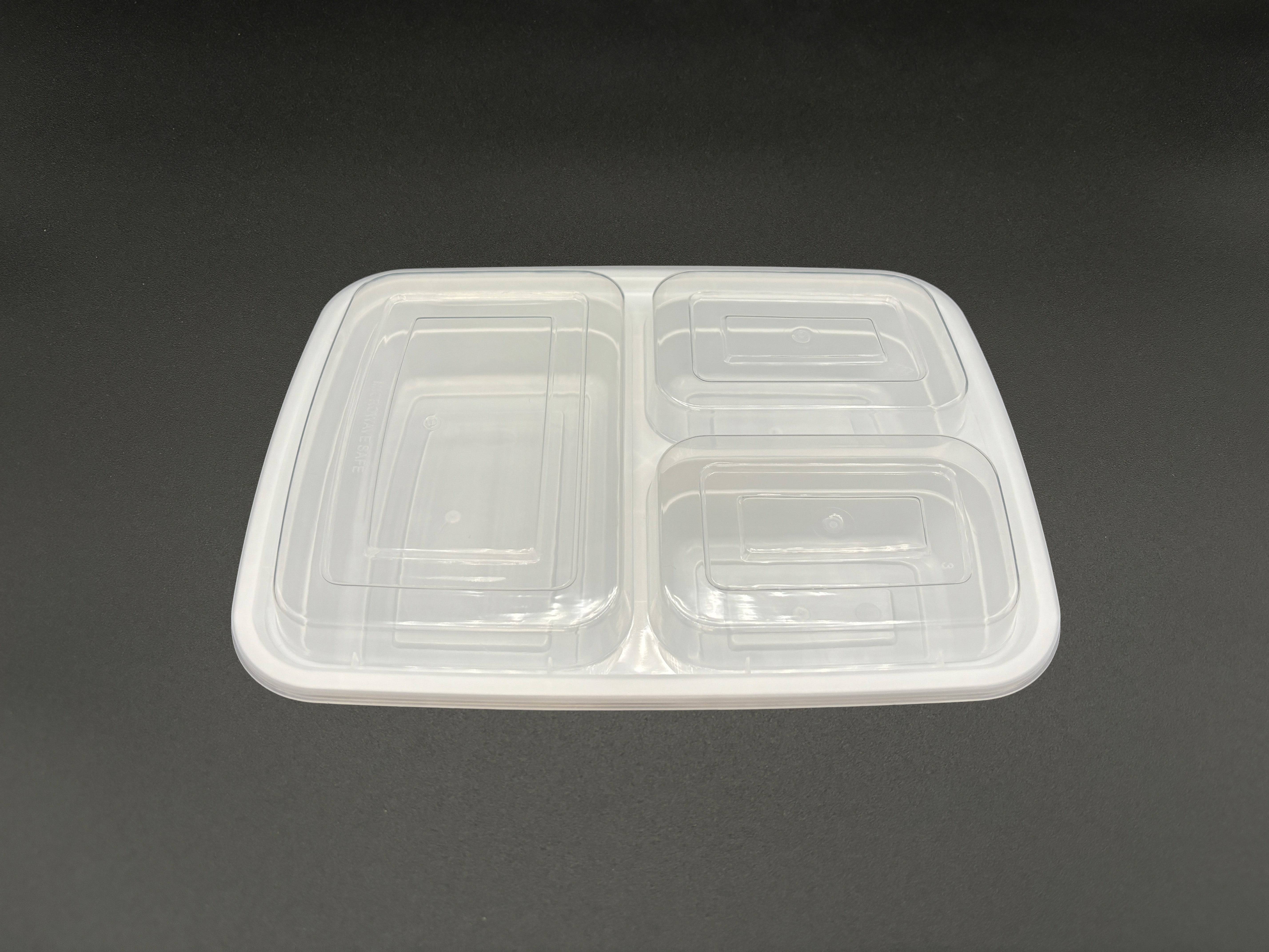 150 Sets, Rectangular Microwaveable Container, 3 Compartments (DT-330) - Chefcoca