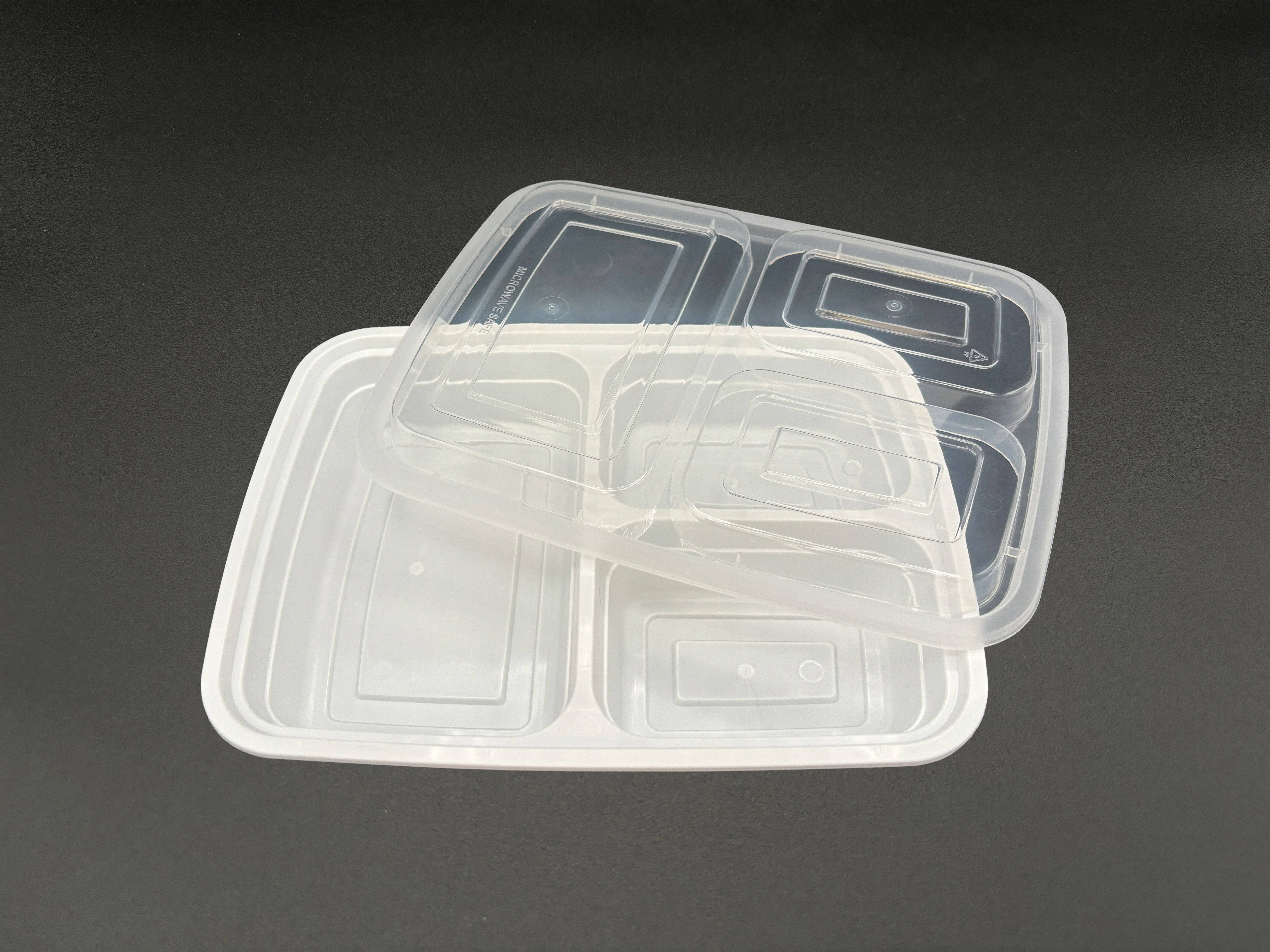 150 Sets, Rectangular Microwaveable Container, 3 Compartments (DT-330) - Chefcoca