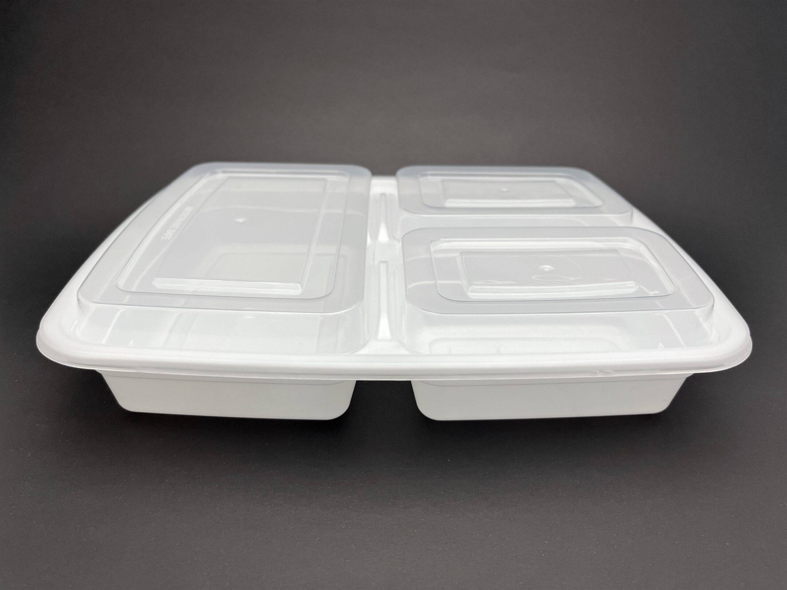 150 Sets, Rectangular Microwaveable Container, 3 Compartments, 39oz (DT-339) - Chefcoca