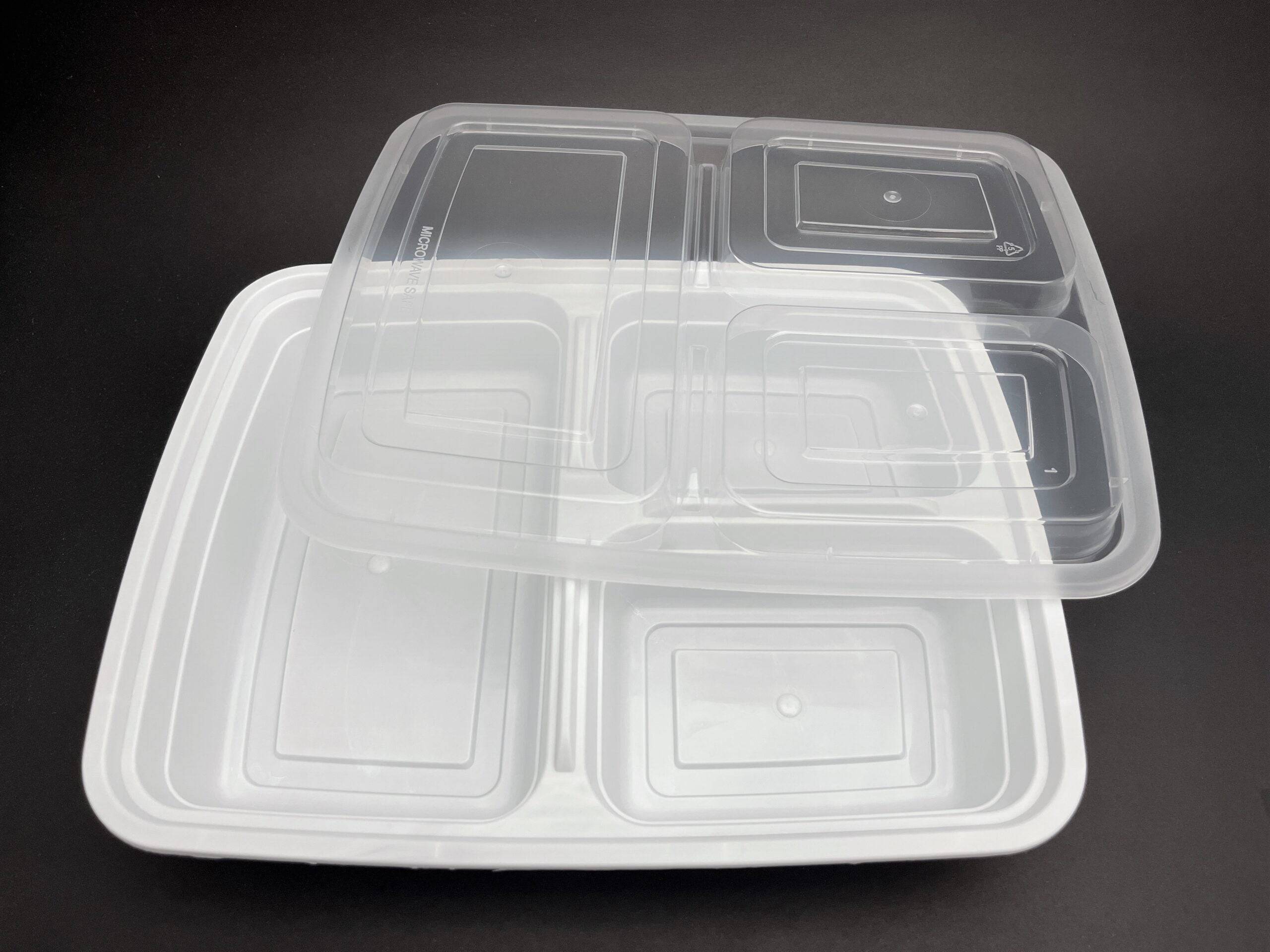 150 Sets, Rectangular Microwaveable Container, 3 Compartments, 39oz (DT-339) - Chefcoca