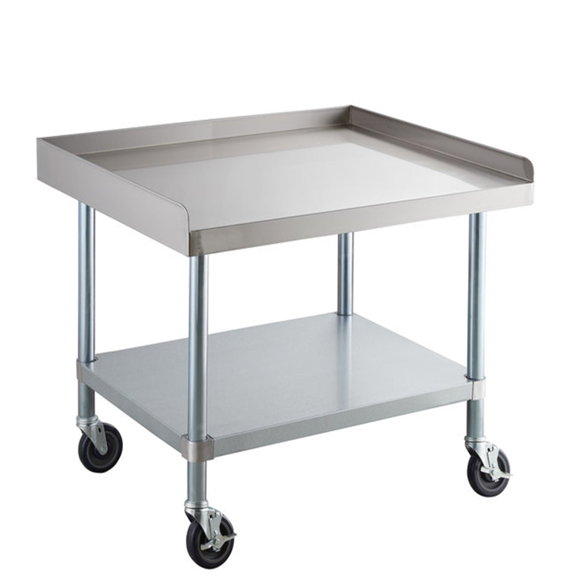 30" x 36" 18-Gauge 304 Stainless Steel Equipment Stand with Galvanized Legs, Undershelf, and Casters - Chefcoca