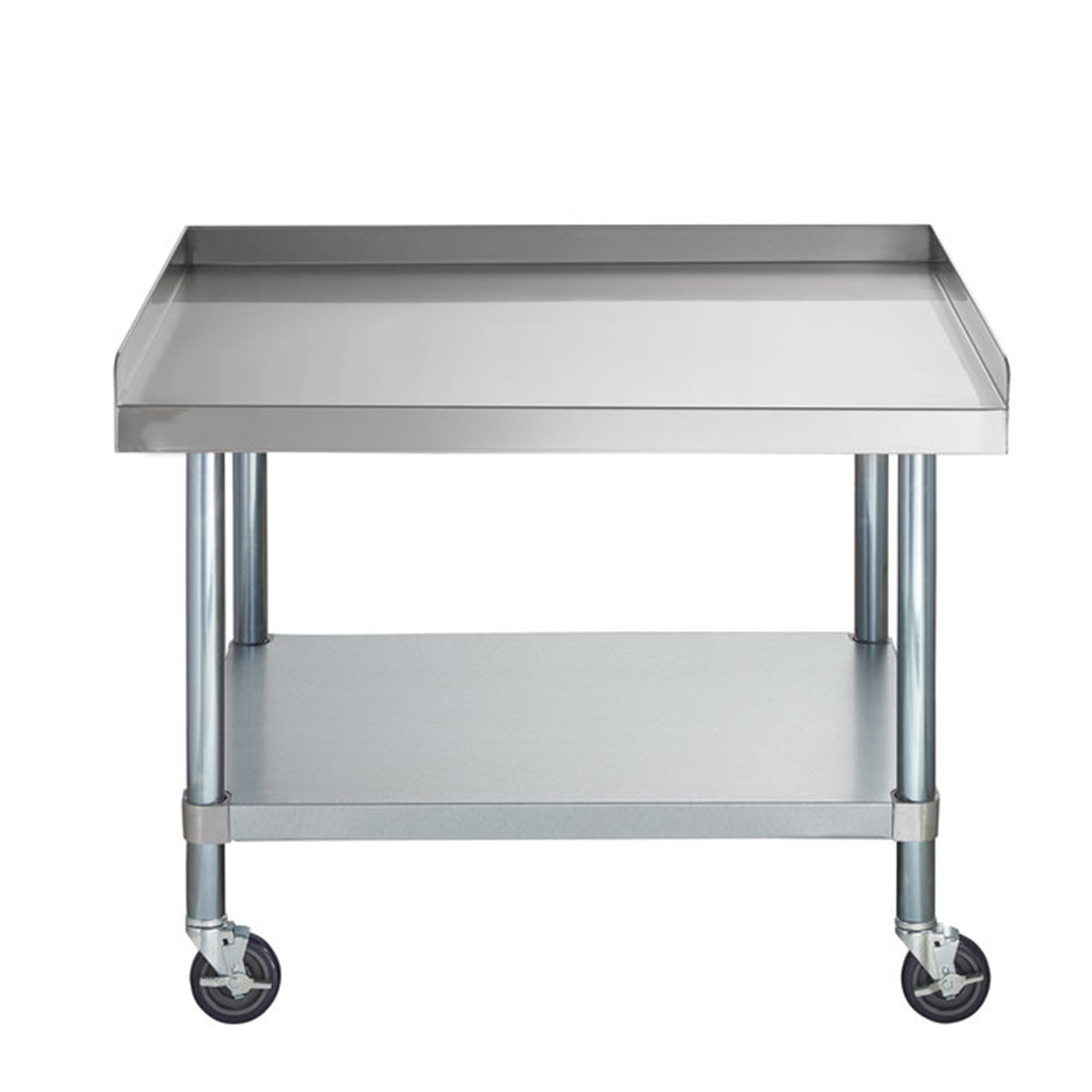 30" x 36" 18-Gauge 304 Stainless Steel Equipment Stand with Galvanized Legs, Undershelf, and Casters - Chefcoca