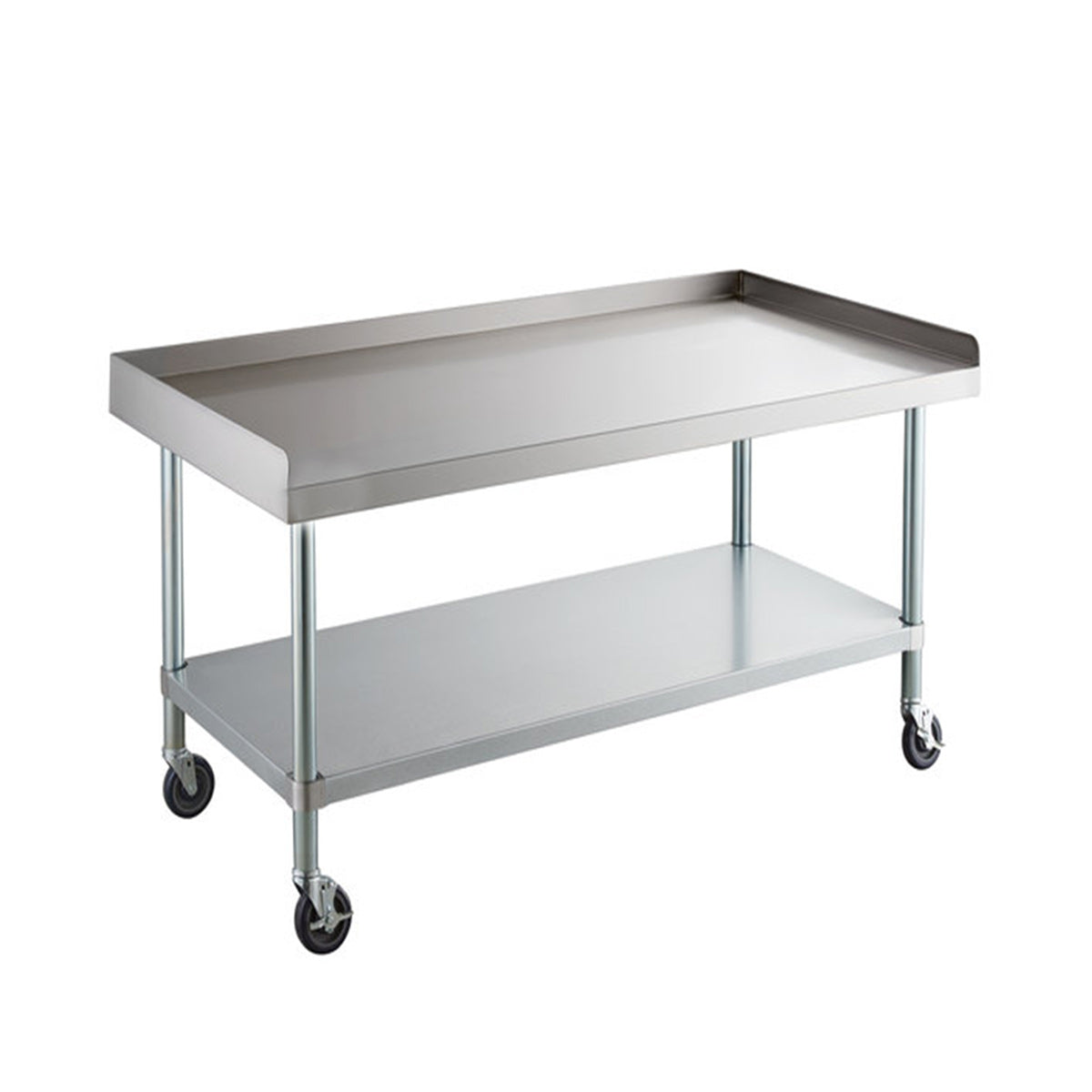 30" x 48" 18-Gauge 304 Stainless Steel Equipment Stand with Galvanized Legs, Undershelf, and Casters - Chefcoca