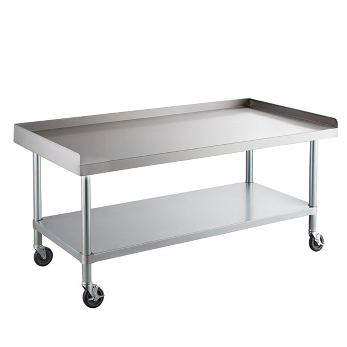 30" x 60" 18-Gauge 304 Stainless Steel Equipment Stand with Galvanized Legs, Undershelf, and Casters - Chefcoca