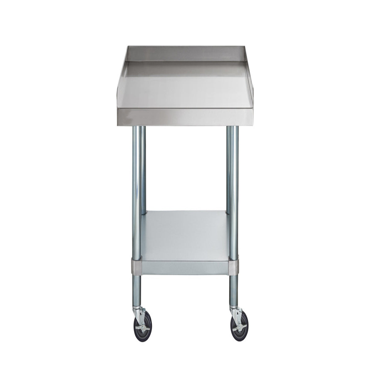 30" x 12" 18-Gauge 304 Stainless Steel Equipment Stand with Galvanized Legs, Undershelf, and Casters - Chefcoca