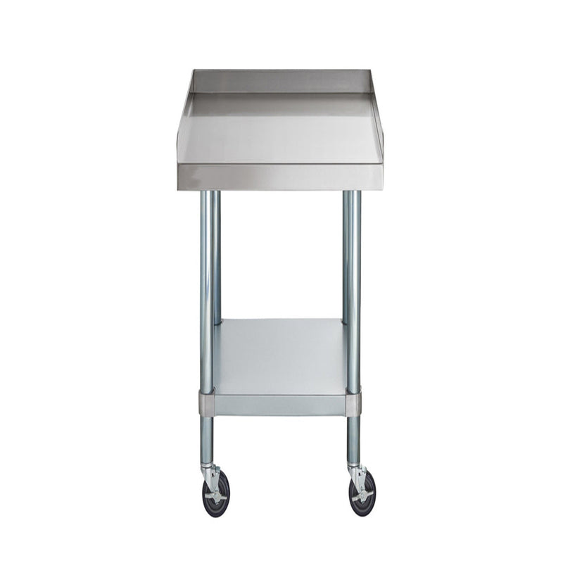 30" x 12" 18-Gauge 304 Stainless Steel Equipment Stand with Galvanized Legs, Undershelf, and Casters