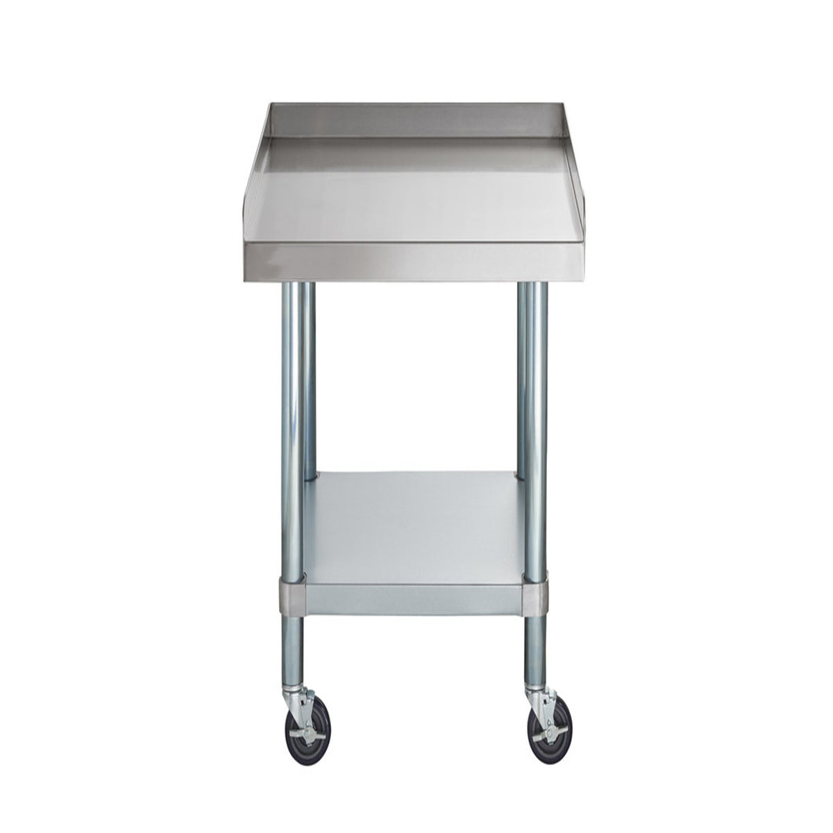 30" x 15" 18-Gauge 304 Stainless Steel Equipment Stand with Galvanized Legs, Undershelf, and Casters - Chefcoca