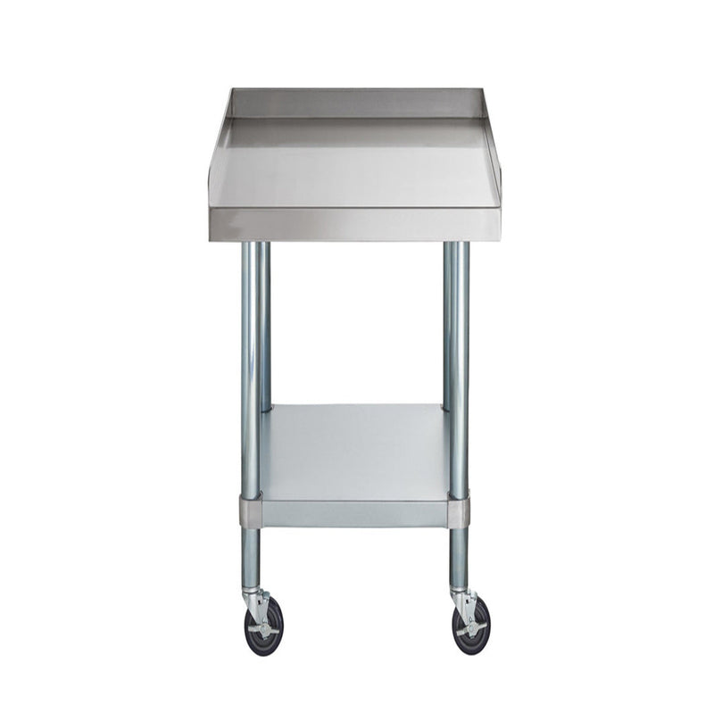 30" x 15" 18-Gauge 304 Stainless Steel Equipment Stand with Galvanized Legs, Undershelf, and Casters
