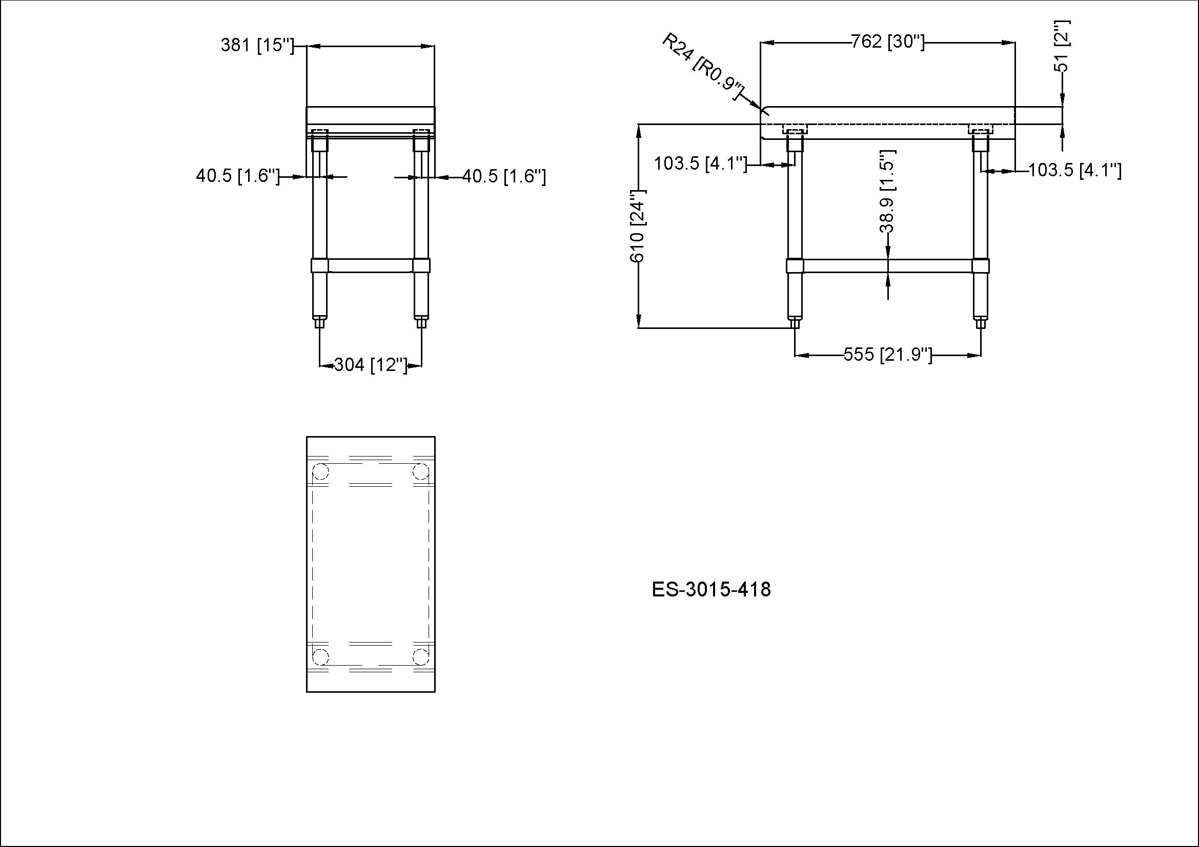 Chefco, ES-3015-418W, 30" x 15" 18-Gauge 304 Stainless Steel Equipment Stand with Galvanized Legs, Undershelf, and Casters - Chefcoca