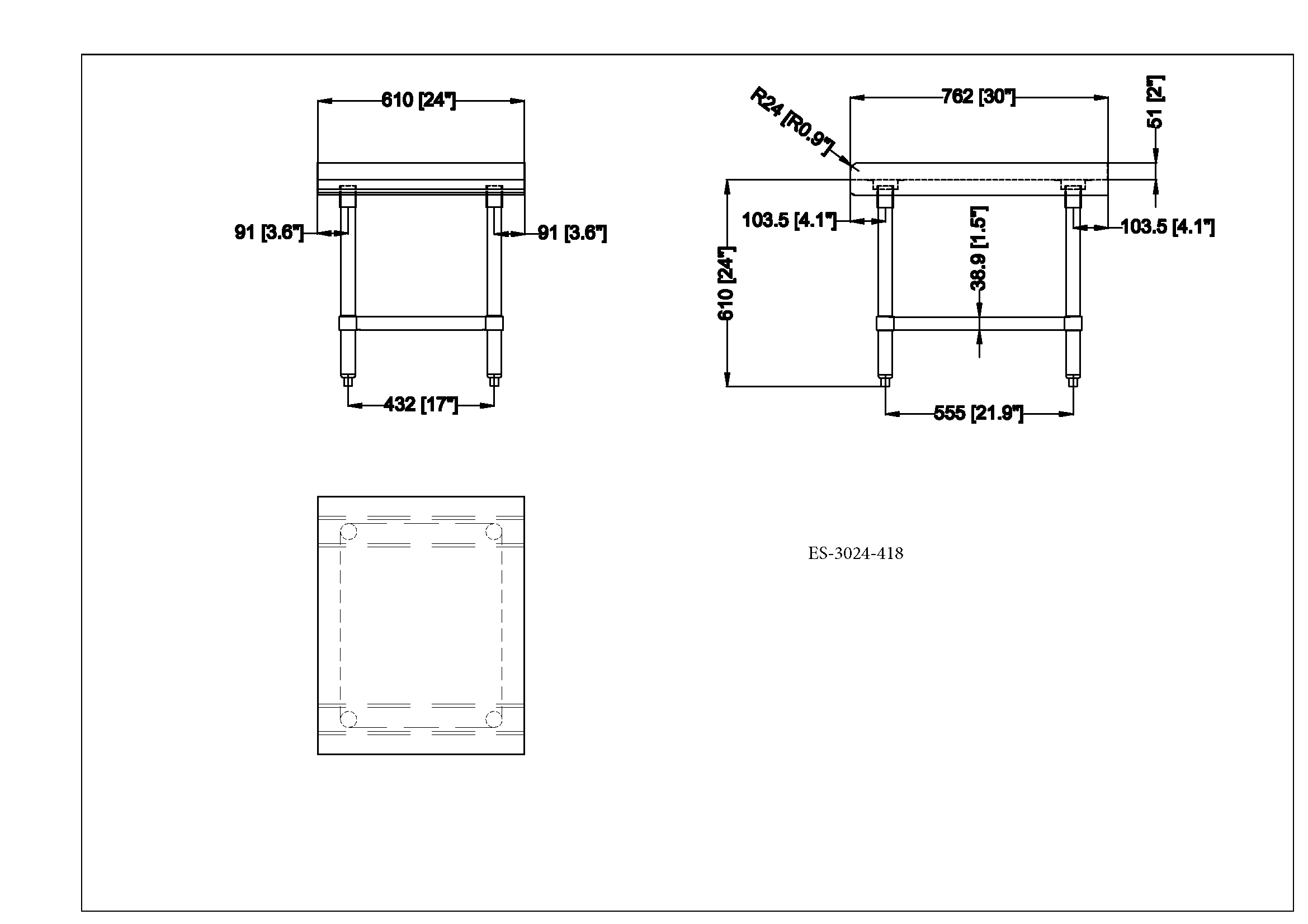 Chefco, ES-3024-418, 30" x 24" 18-Gauge Stainless Steel Equipment Stand with Galvanized Undershelf - Chefcoca