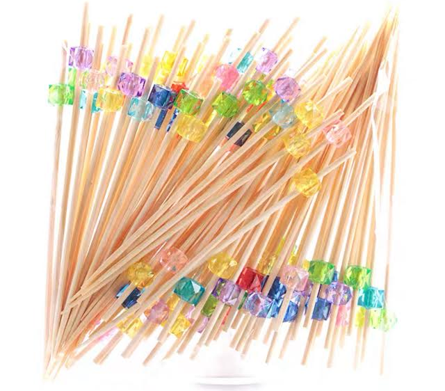 Cocktail Picks Handmade Bamboo Toothpicks 4.7'' Multicolor Dice (100 Pieces)