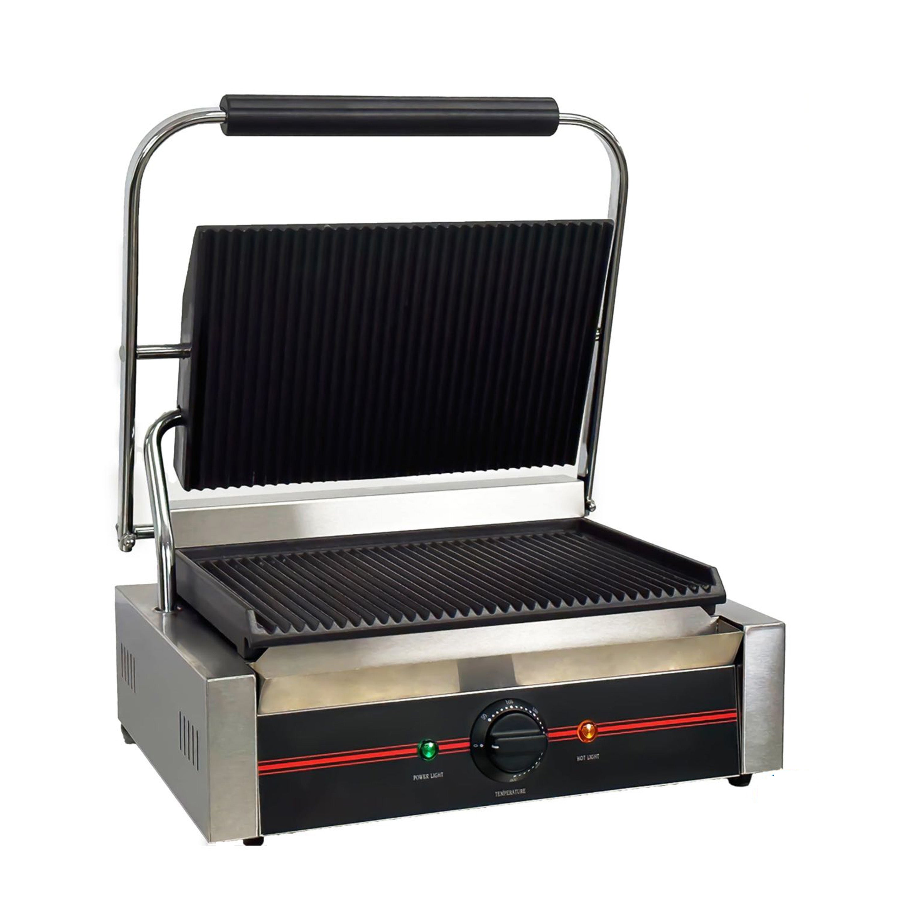 Countertop Single Panini Grill (Grooved Top and Bottom)-(PG-02-G)