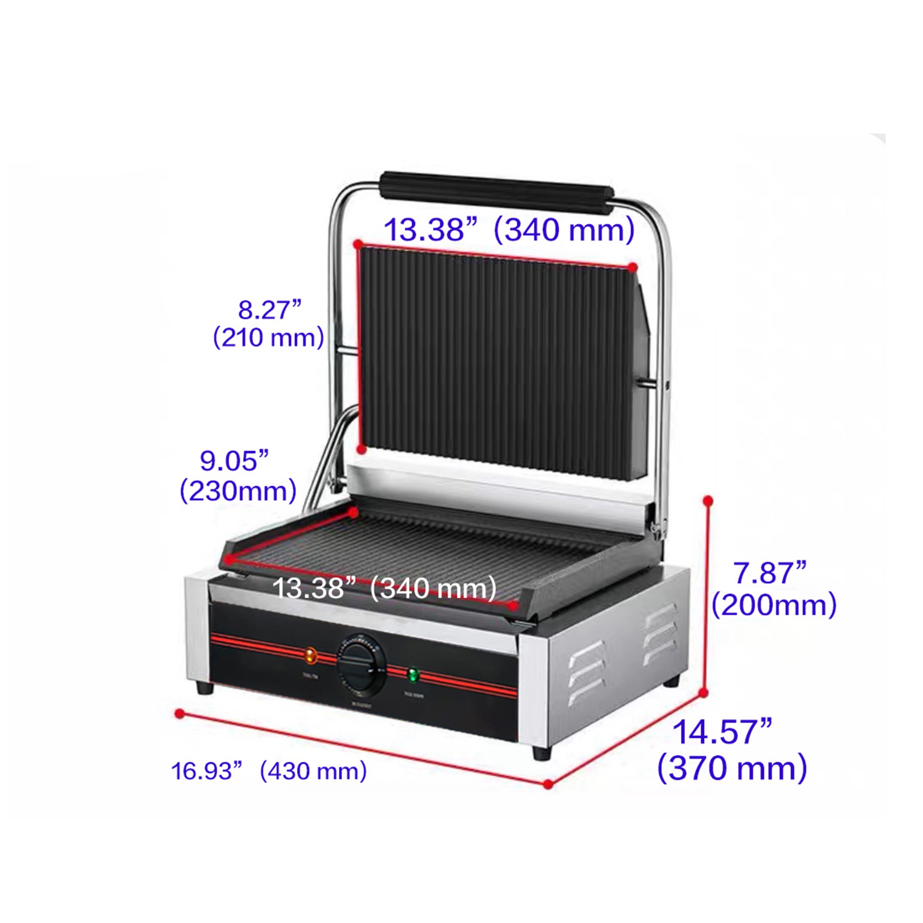 Countertop Single Panini Grill (Grooved Top and Bottom)-(PG-02-G) - Chefcoca