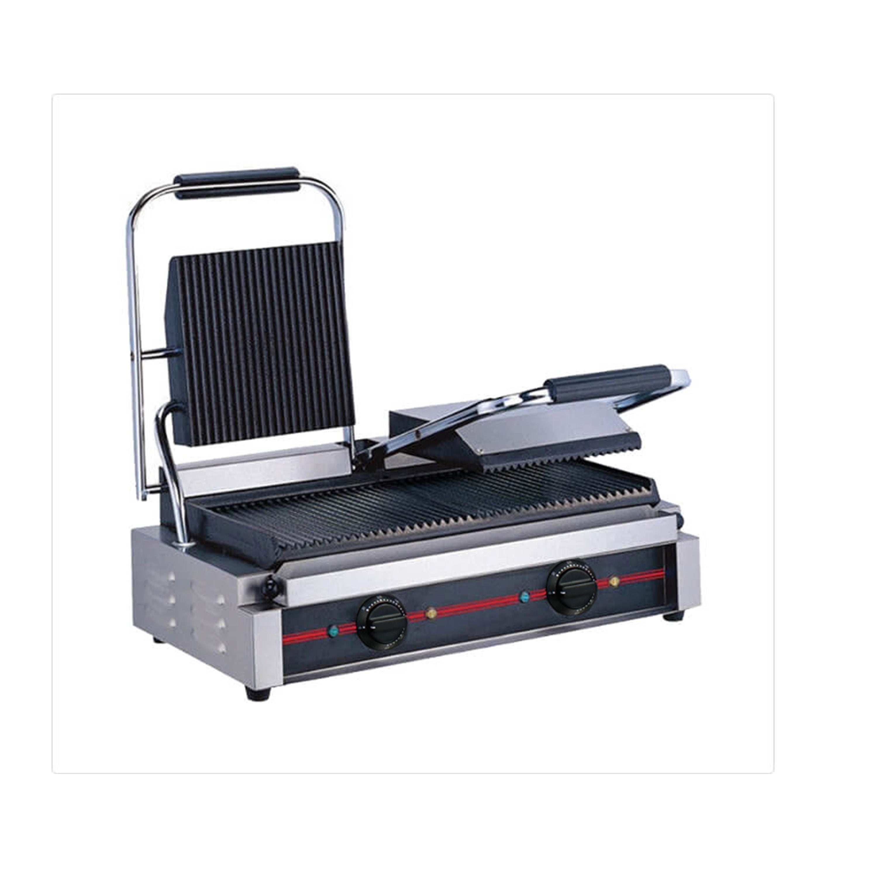 Countertop Double Panini Grill (Grooved Top and Bottom)-(PG-03-G)