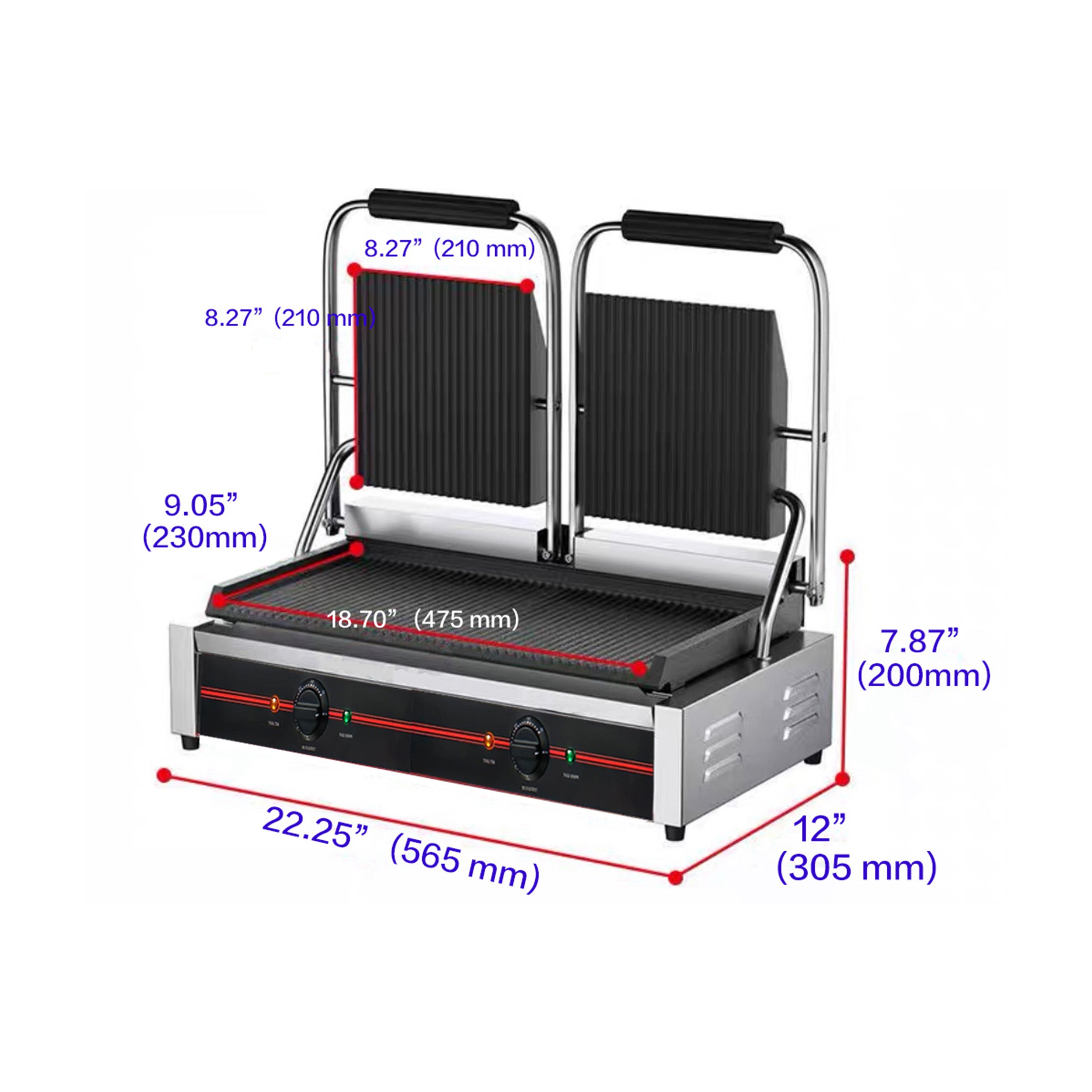 Countertop Double Panini Grill (Grooved Top and Bottom)-(PG-03-G) - Chefcoca