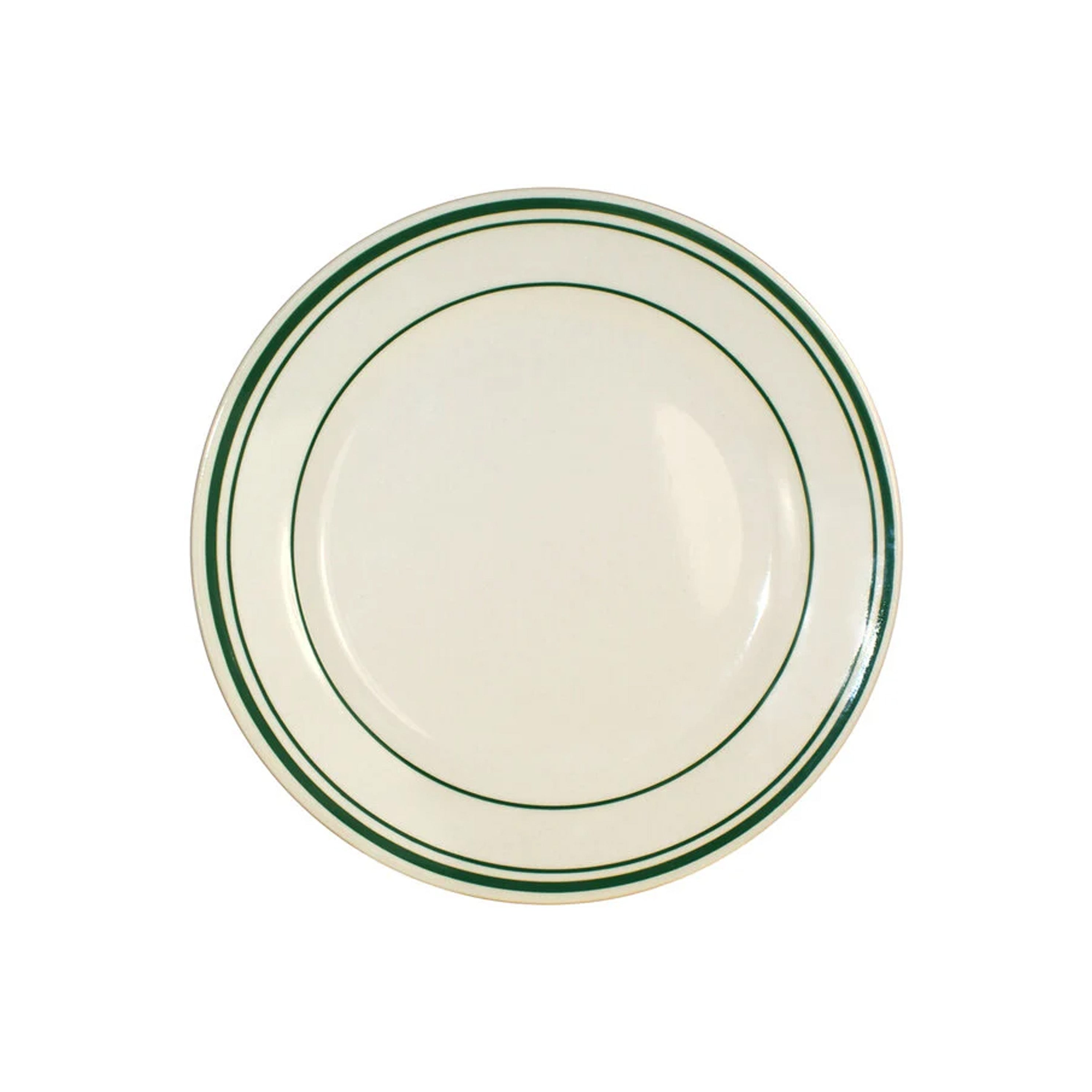 Chefco VIC-6, 6-1/2"Dia, 3/4"H Ivory (American White) Porcelain Plate with Green Line - Chefcoca