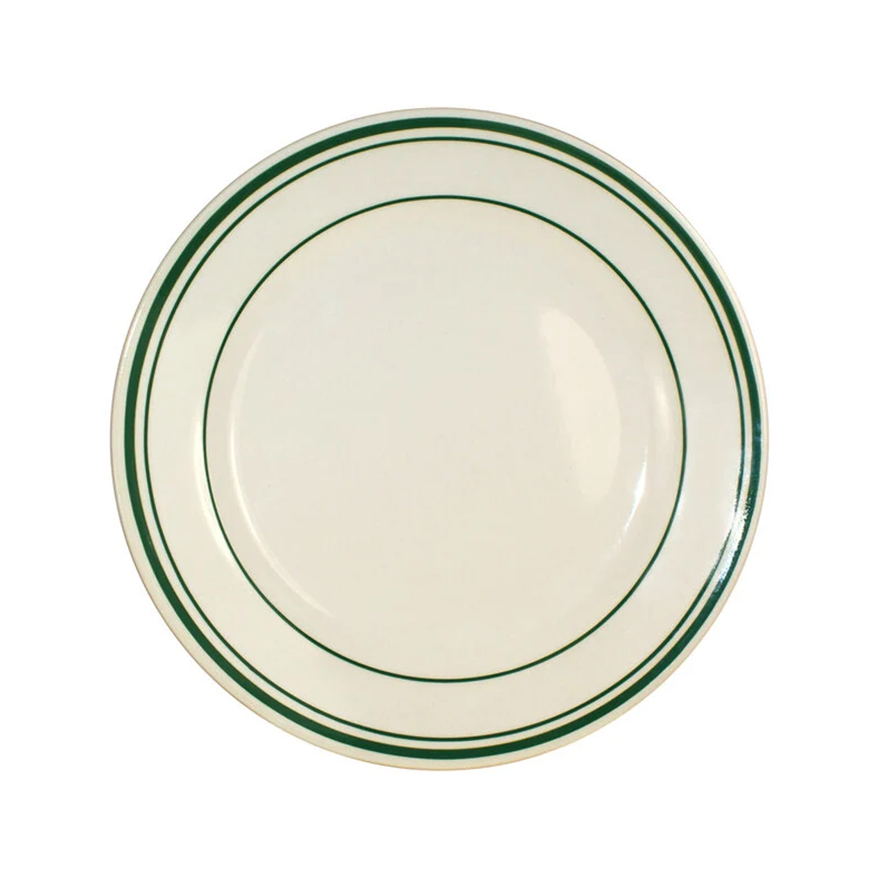 Chefco VIC-8, 9"Dia, 1" H  Ivory (American White) Porcelain Plate with Green Line - Chefcoca