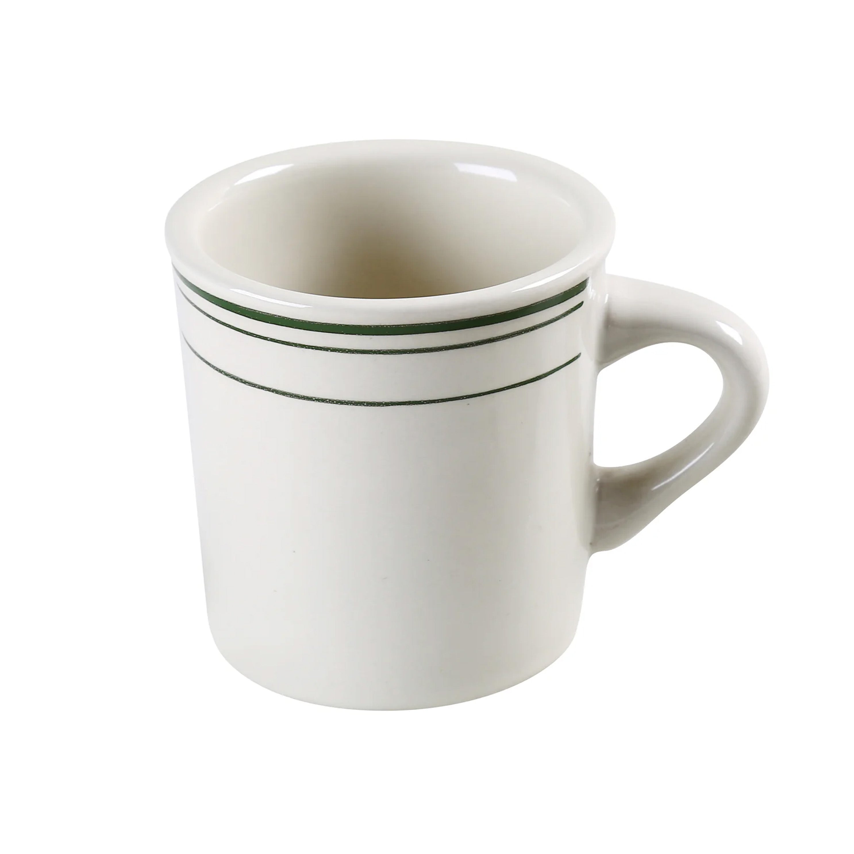 Chefco, VIC-1 Ivory (American White) , Green Bands Coffee/Tea Mug, (7 oz) Porcelain