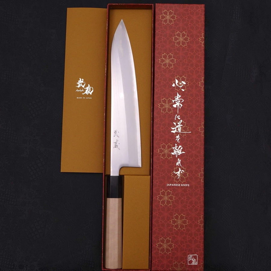 MUSASHI Gyuto White steel #1 Polished Buffalo Magnolia Handle 240mm (326-240)