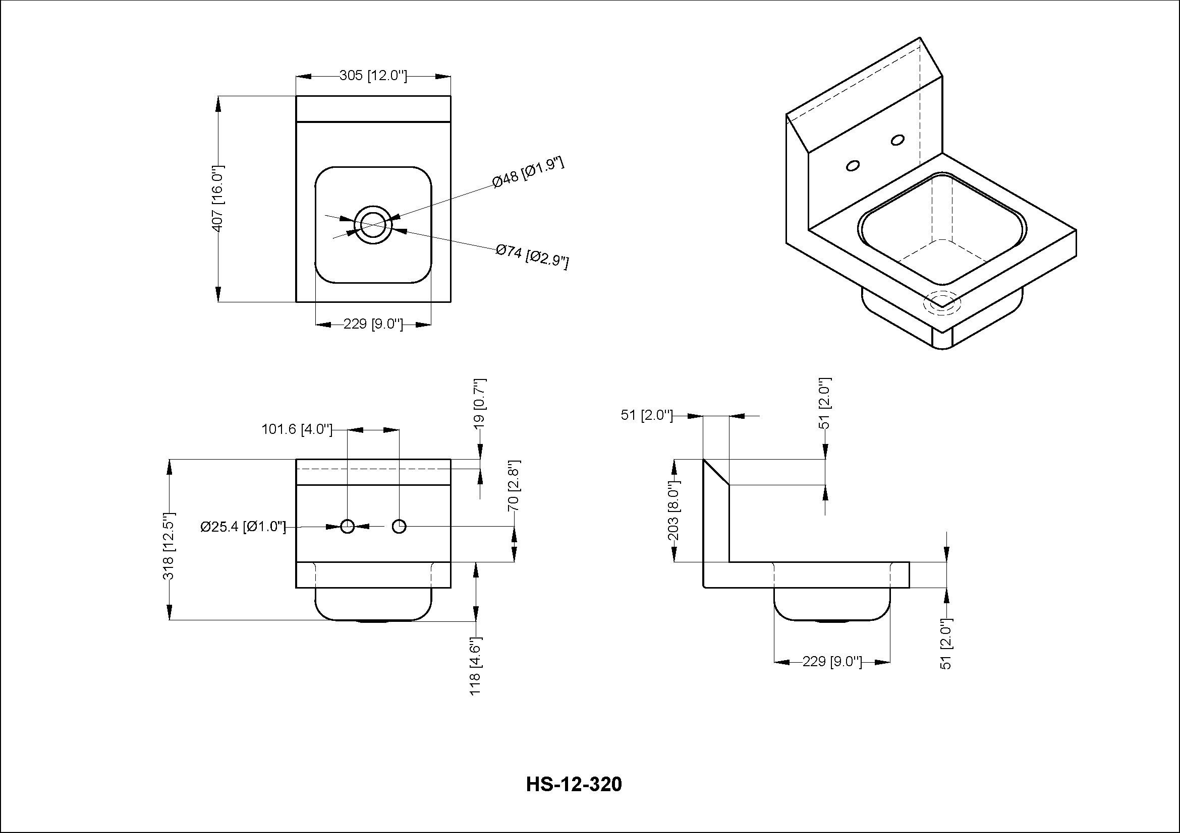 Chefco, HS-12-320, 20-Gauge 304 Stainless steel Wall Mounted Hand Sink with Gooseneck Faucet (12"W x 16"D x 13"H) - Chefcoca