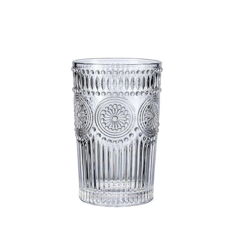 360ml Glass Cup with Sunflower Pattern, 8.2cm Dia(top),12.7cm High - Chefcoca