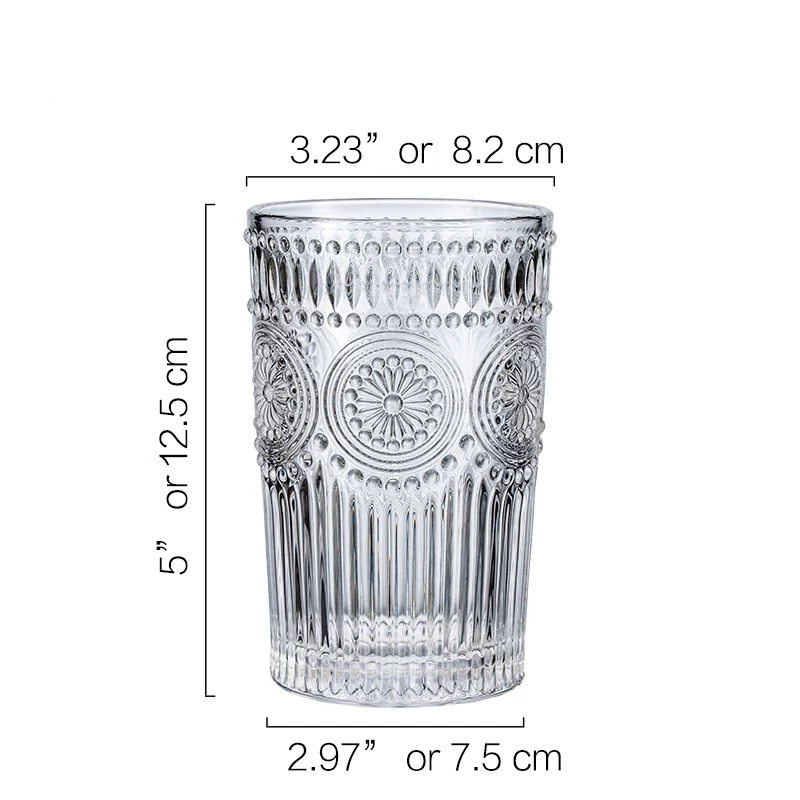 360ml Glass Cup with Sunflower Pattern, 8.2cm Dia(top),12.7cm High - Chefcoca
